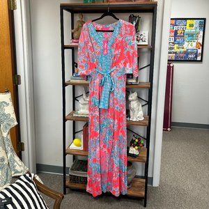 Lilly Pulitzer Carmynn Maxi Kaftan Coral Spritz Size Small